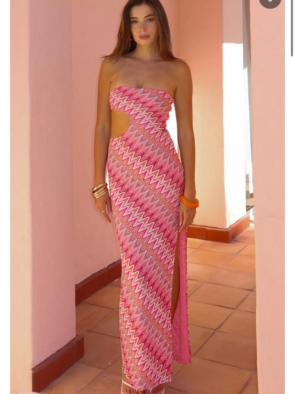 White Fox Flirt Mode Strapless Maxi Dress Sunrise Waves